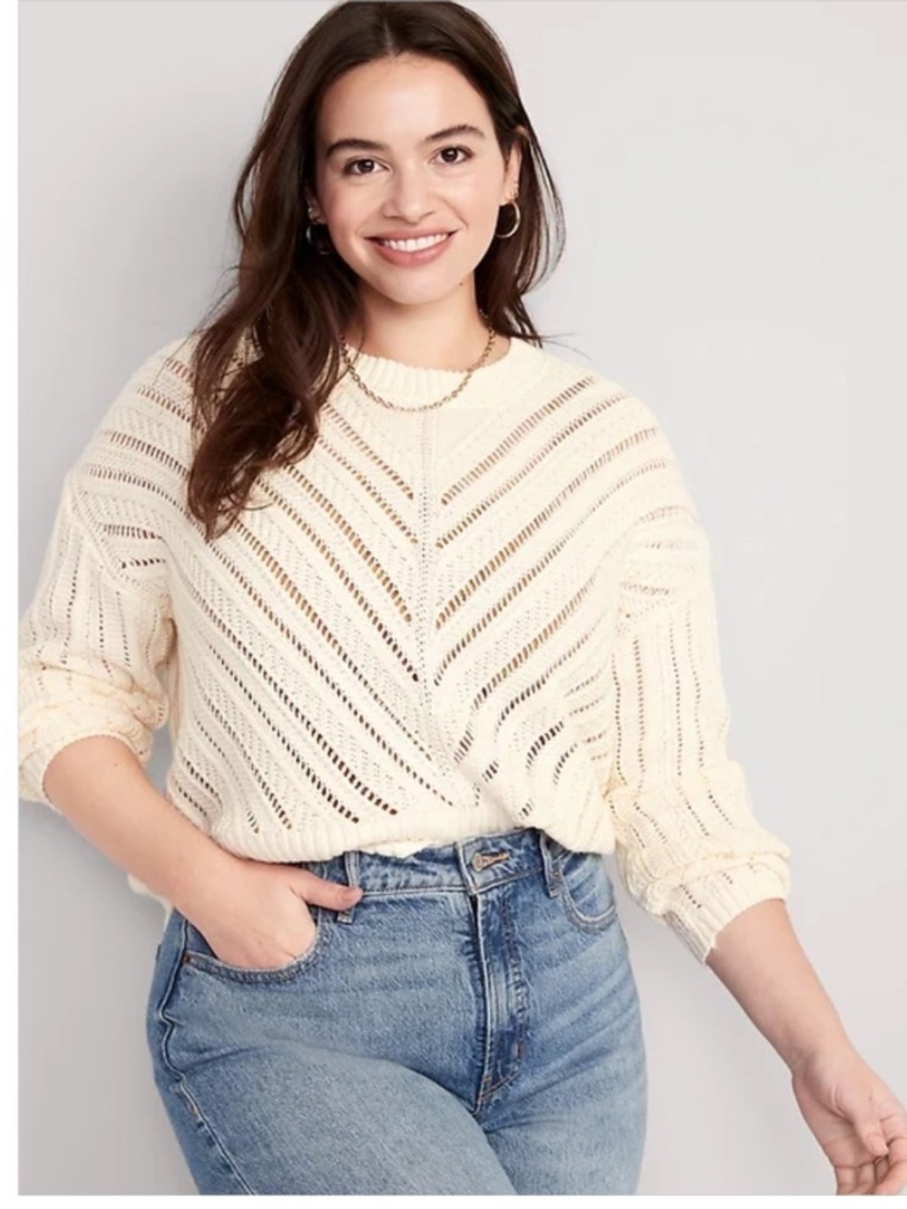 Old Navy Cropped Chevron Open Knit Sweater Aspen Summer